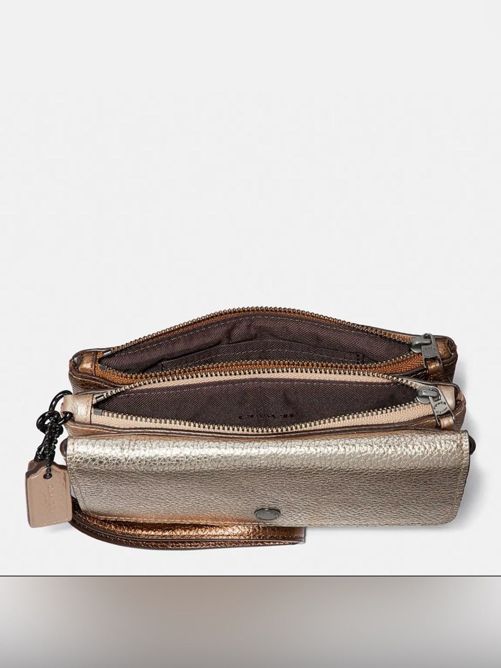 Coach Metallic Leather Triple Small Wristlet - Picture 2 of 12